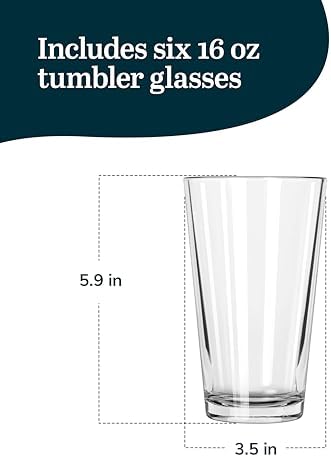 Libbey Bar Essentials Tumbler Glasses Set of 6, Modern Style 16 Oz