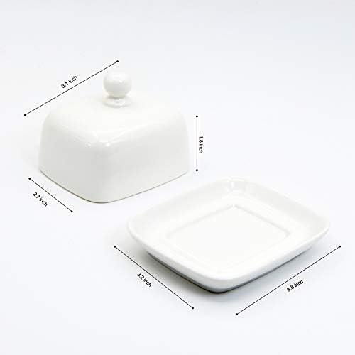 NAGU Small Rectangle Butter Dish with Lid, White Procelain Domed