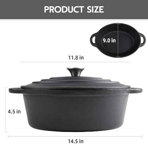 5.5 Quart Oval Cast Iron Dutch Oven Pot with Lid, Oven Safe up to 550°