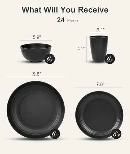 Quatish 24 Piece Plates and Bowl Set for 6, Dinnerware Dish Set for
