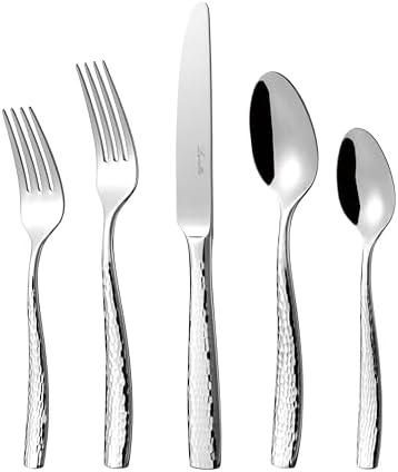 LUCIELLA 65-Piece Hammered 18/10 Forged Silverware Set and serving