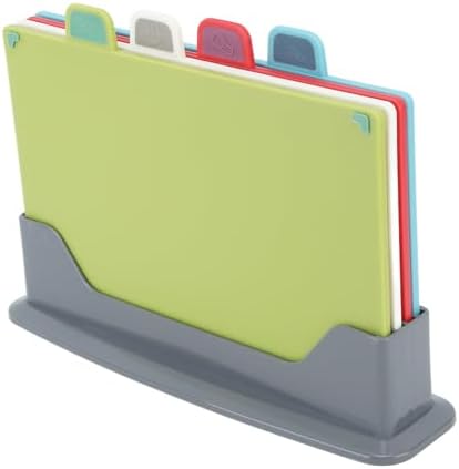 4 Piece Color Coded Non Slip Plastic Cutting Board Set with Stand Food