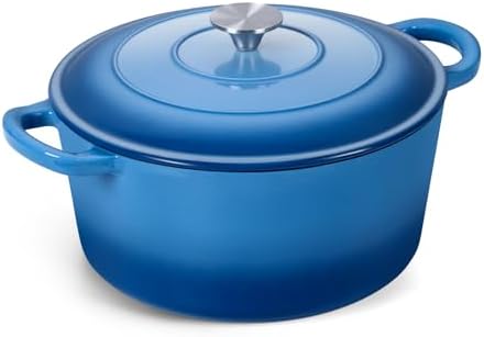 Onader 6QT Enameled Cast Iron Dutch Oven Pot with Lid, Round Dutch Oven for Bread Baking, Heavy Duty - Blue