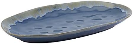 Tabletops Gallery Tuscan Collection Reactive Glaze 3 Piece Oval Stoneware Serving Trays Platters Kitchen Serveware, Blue Teal Green Brown