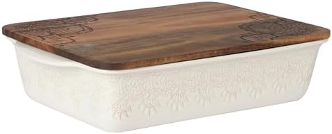 9" x 13" Vintage Lace Ceramic Casserole Baking Dish with Wood Lid