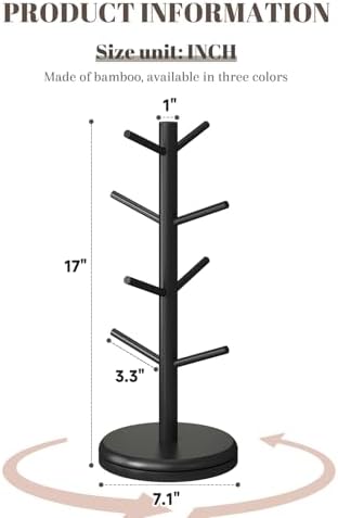 STDDRE Mug Holder Tree 360° Rotated Mug Tree Coffee Cup Holder Bamboo