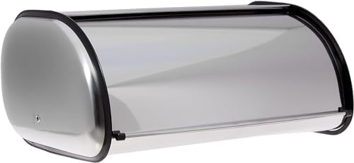 HOME IT Stainless Steel Bread Box for Kitchen Countertop, Large Bread Storage Bin with Roll Top Lid, Keeper for Loaf, Bagels & Pastries, Metal, 16.5 x 10 x 8 Inch