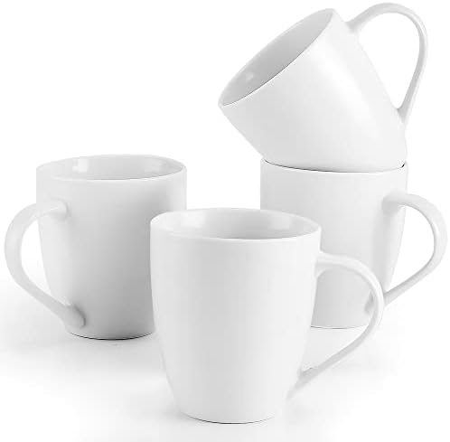 Mfacoy White Coffee Mugs Set of 4, 16 Ounce Mug with Handles, Ceramic