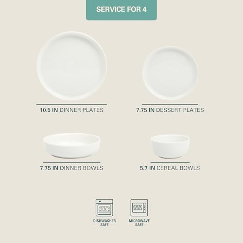 Gibson Home Plates and Bowls Sets - Dinnerware Set for 4, 16-Piece White Dishes — Ceramic Dish Set| Microwave & Dishwasher Safe Dishes - Oslo Collection