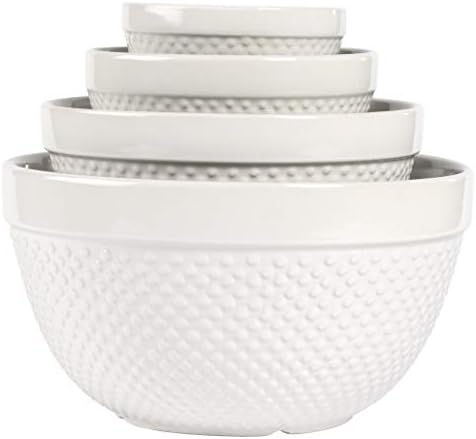 TTU Tabletops Gallery Hobnail Style 4 Piece Classic White Stoneware