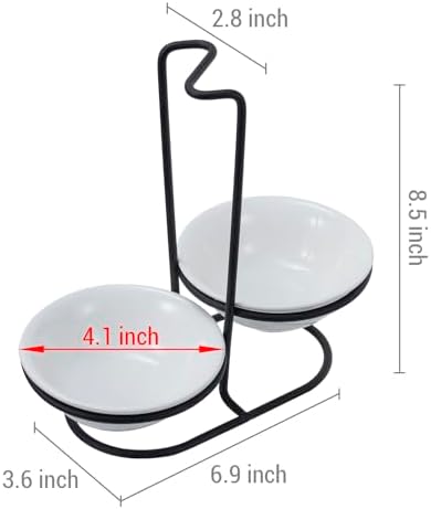 MyGift Ceramic Spoon Rest with Black Metal Stand, 2 Bowls, for Stove