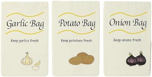 3 Pack Vegetable Storage Bags for Potatoes Onions Garlic, Drawstring