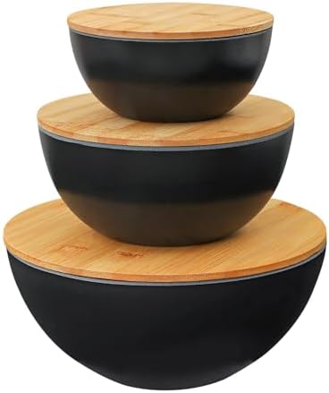 Eco-Friendly Bamboo Fiber Meal Prep Bowl Set with Lids (3 Pack)