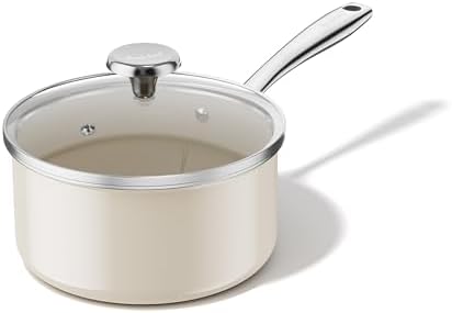 Redchef Ceramic Sauce Pan with Lid, 2.5QT Nonstick Saucepan, Beige