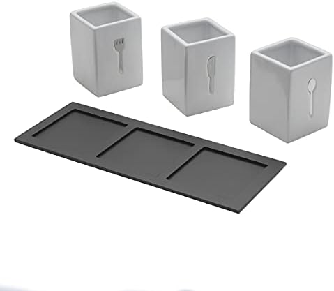 Towle Living 3-Piece Ceramic Caddy with Wood Tray, White, Black