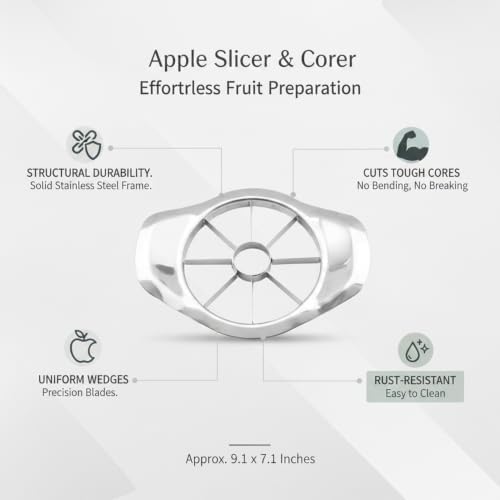 Stainless Steel Apple Slicer and Corer - Manual Fruit Wedge Cutter for
