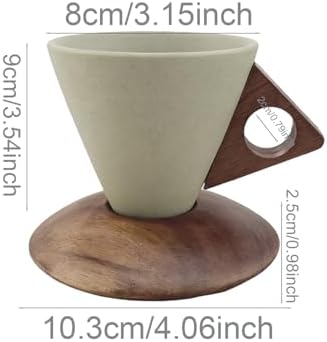 Cone Ceramic Coffee Mug with Acacia Wood Base - Conical Espresso Cup