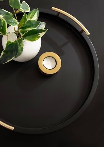Kate and Laurel Halsey Decorative Wooden Round Tray with Polished