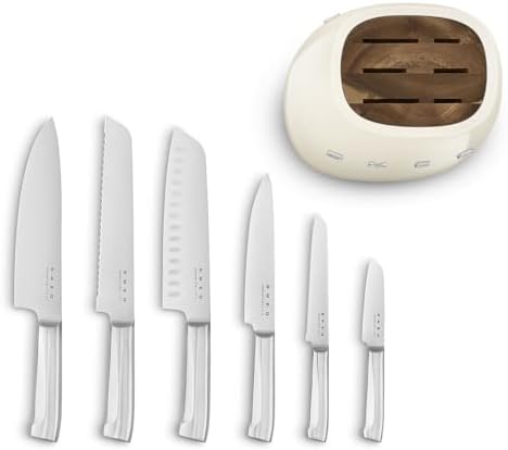 Smeg Cream Stainless Steel Knife Block Set