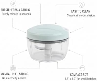 Mince Garlic and Herbs Manually with Pull-String Chopper, Compact PP
