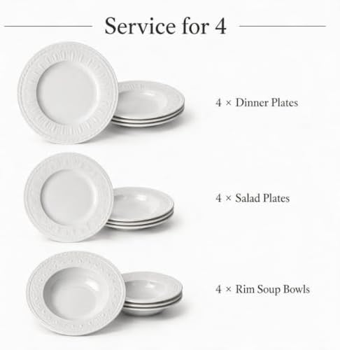 Villeroy & Boch Cellini 12 Piece Dinnerware Set, White, Service for 4
