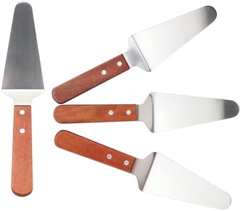 4 Pcs Stainless Steel Pizza Servers with Wooden Handle, Triangular