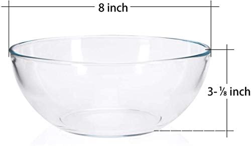 FOYO 8-inch Round Tempered Glass Bowl for Mixing Salad or Cereal, Set