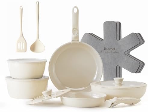 Redchef 16pcs Ceramic Pots and Pans Set, Detachable Nonstick Cookware