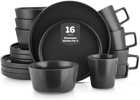 Stone Lain Celina Stoneware 16 Piece Dinnerware Set, Plates and Bowls
