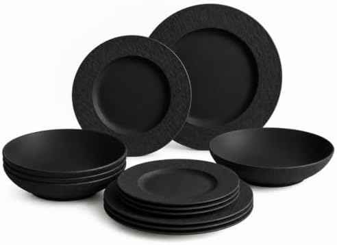 Villeroy & Boch Manufacture Rock 12 Piece Dinnerware Set, Matte Black