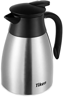 Tiken 34 Oz Thermal Coffee Carafe, Stainless Steel Insulated Vacuum