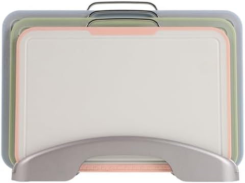 Plastic Cutting Board Set Non Slip Juice Grooves, with Holder