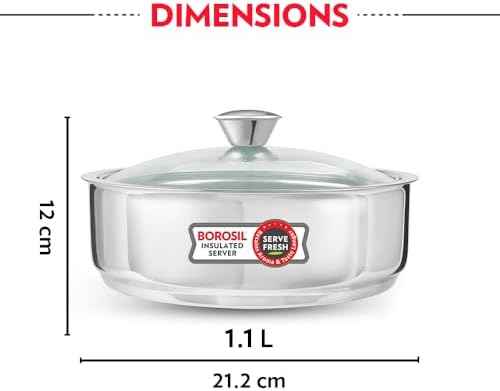 Borosil Stainless Steel Insulated Roti Server, 1.1 litres, Silver