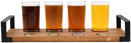 OwlGift Wood Craft Beer Flight w/Bottle Cap Storage Sampler Tray
