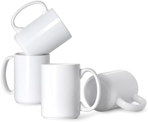 15 OZ Coffee Mugs, Classic Blank Ceramic Cup with Large Handle for Tea