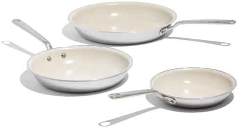 Made In Cookware - 3-Piece (Includes 8",10",12") CeramiClad 2.0 Non Stick Frying Pan Set (Stainless Handle) - 5-Ply Stainless Clad with Stay-Cool Handle - Professional Cookware - Crafted in Italy