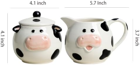 WAIT FLY Funny Cow Ceramic Creamer and Sugar Bowl Set, Cream Pitcher