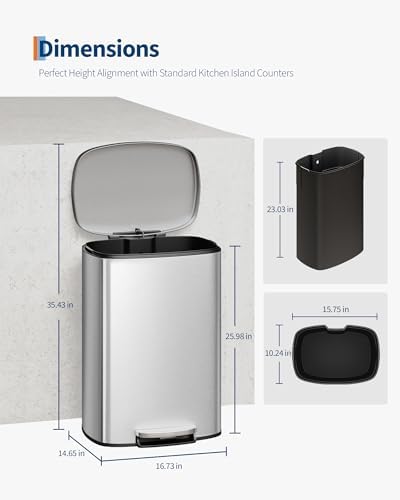 GarveeHome 13 Gal Stainless Steel Kitchen Trash Can