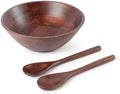 Luxe Designs 12" Dark Burnt Wooden Salad Bowl Set with Serving