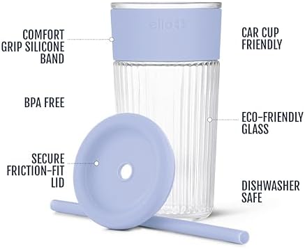 Ello Ava 18oz Glass Tumbler with Straw and Lid for Iced Coffee