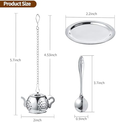2 Pack Tea Infusers with Spoon, Loose Leaf Tea Strainer, Teapot Design