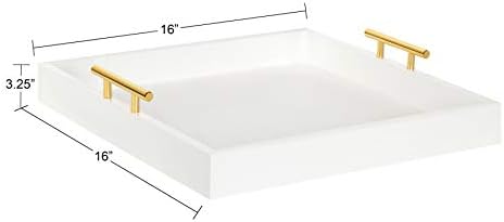 Kate and Laurel Lipton Square Decorative Wood Tray with Metal Handles