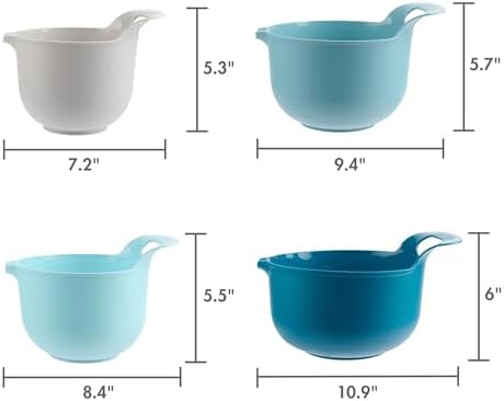 4 Piece Nesting Plastic Mixing Bowl Set with Pour Spouts and Handles