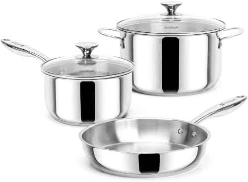 Michelangelo 5-Piece 304 Stainless Steel Cookware Set, Induction Compatible
