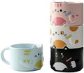 Stackable Cat Mug Set of 4, 10 oz Ceramic Coffee and Tea Cups, Cute