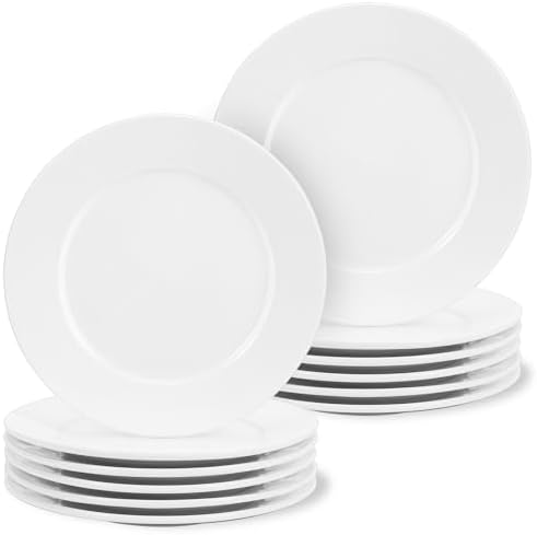 12 Pcs Porcelain Dessert Plates, 8 In Small Appetizer Plates, White