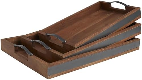 Deco 79 Wood Living Room Decor Tray Ottoman Tray with Black Metal