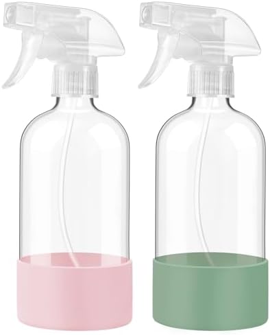 Glass Spray Bottles with Silicone Sleeve, 2 Pack, 16oz