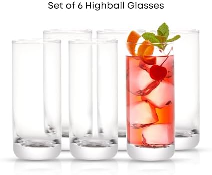 JoyJolt Faye 13oz Highball Glasses, 6pc Tall Glass Sets. Lead-Free