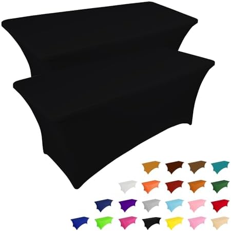 IVAPUPU 2 Pack 6FT Black Table Cloth for Rectangular Spandex Table